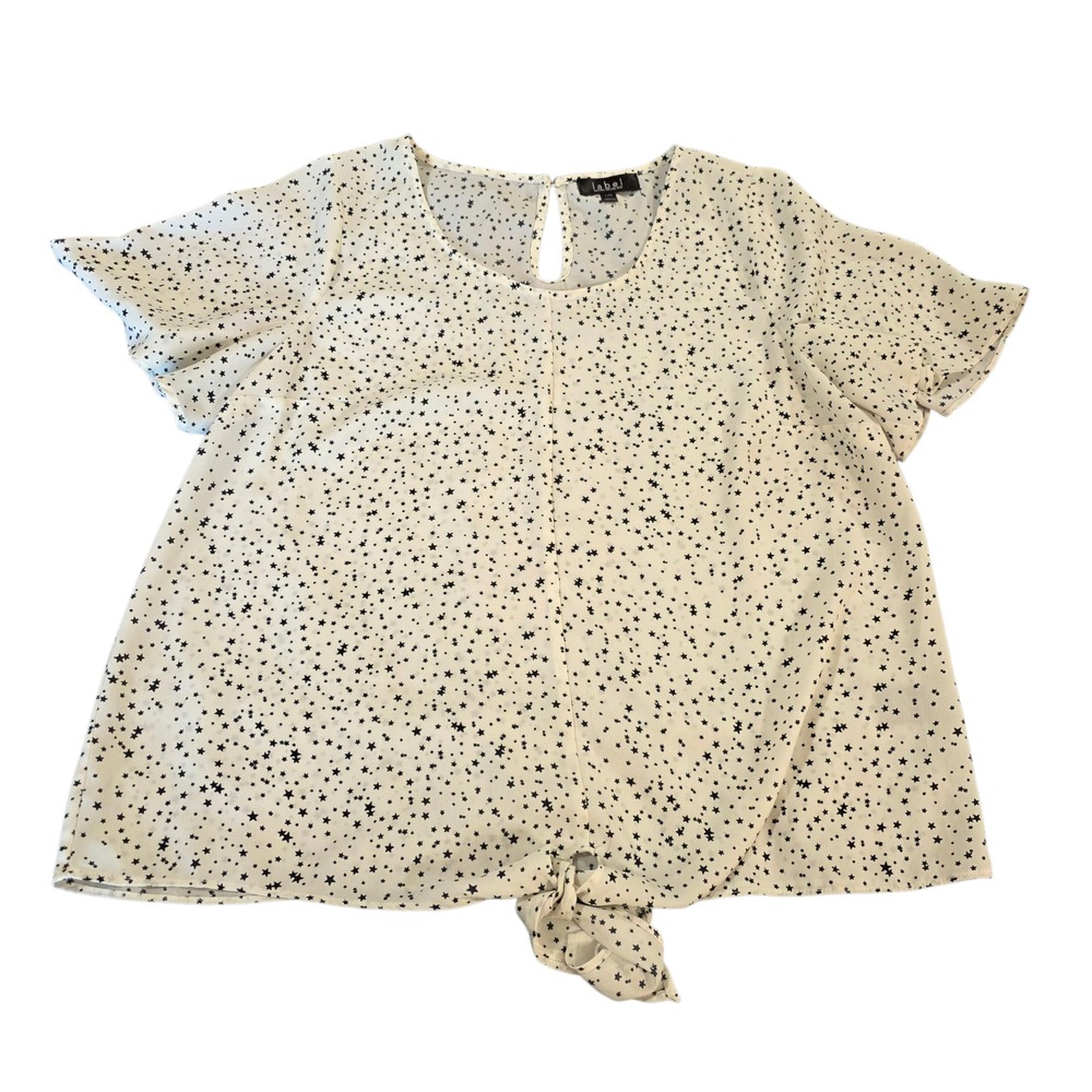 Label Rachel Rachel Roy Blouse Top Beige L Cap Sleeve Stars Front Knot Comfy